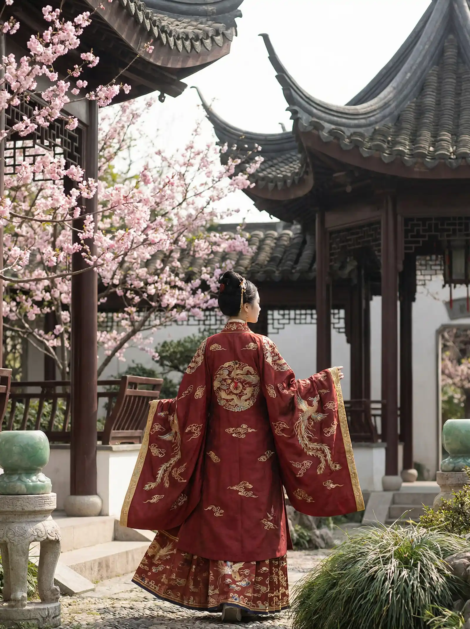金轮法王和郭襄肉干 明制汉服红色凤凰刺绣